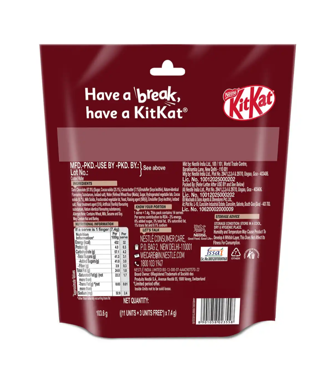 KitKat Dark Minis | Sharebag | Intense Dark Chocolate Coated Wafers ( 14Unit × 7.4g )