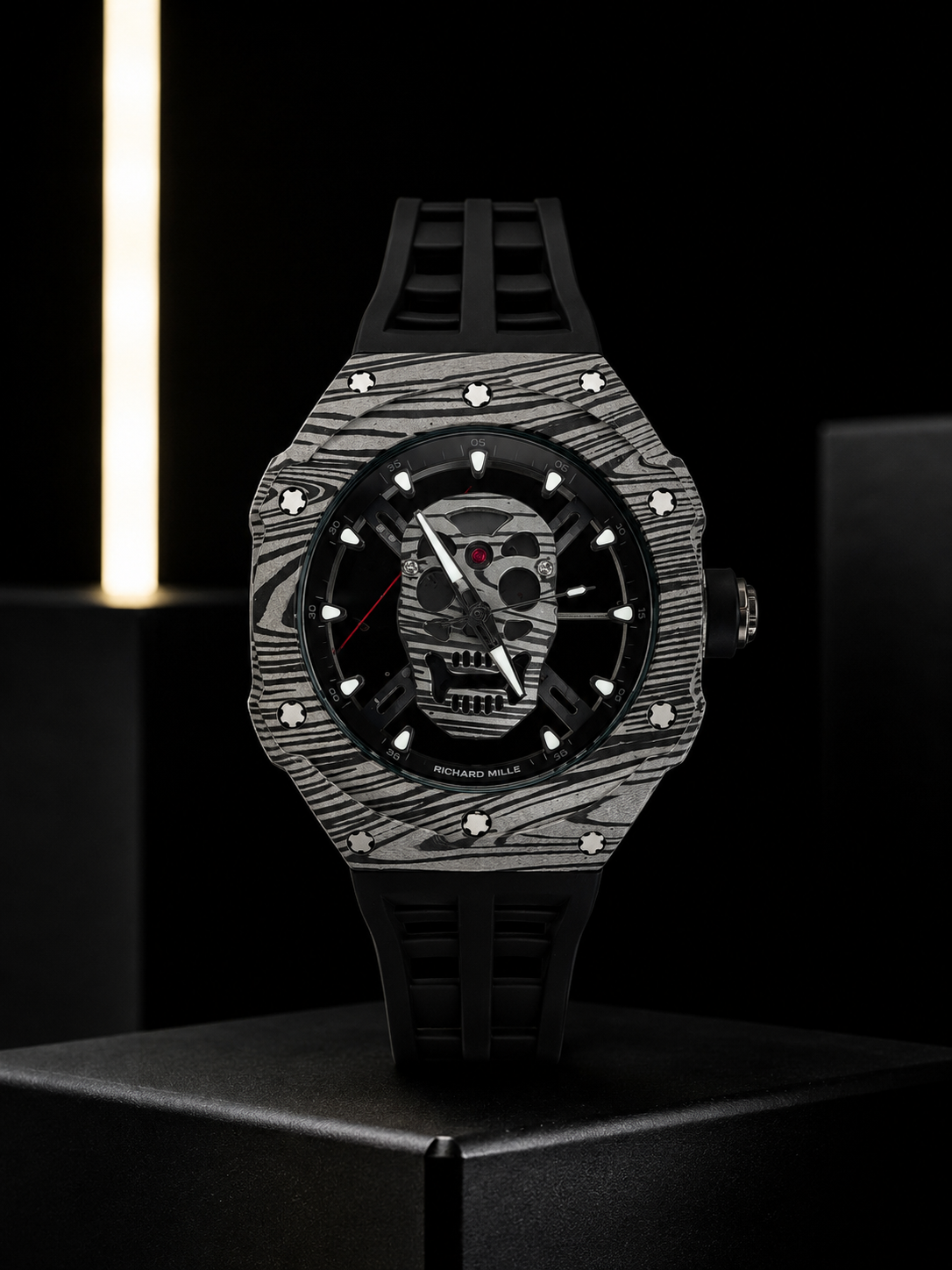 Richard Mille RM 052 Replica Watch – Skeleton Tourbillon, Skull Face, Black Rubber Strap, AAAAA Quality