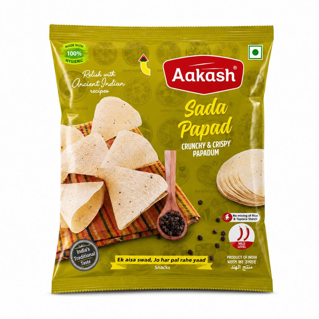 Aakash Sada Papad Crispy & Crunchy Papadum - 200g