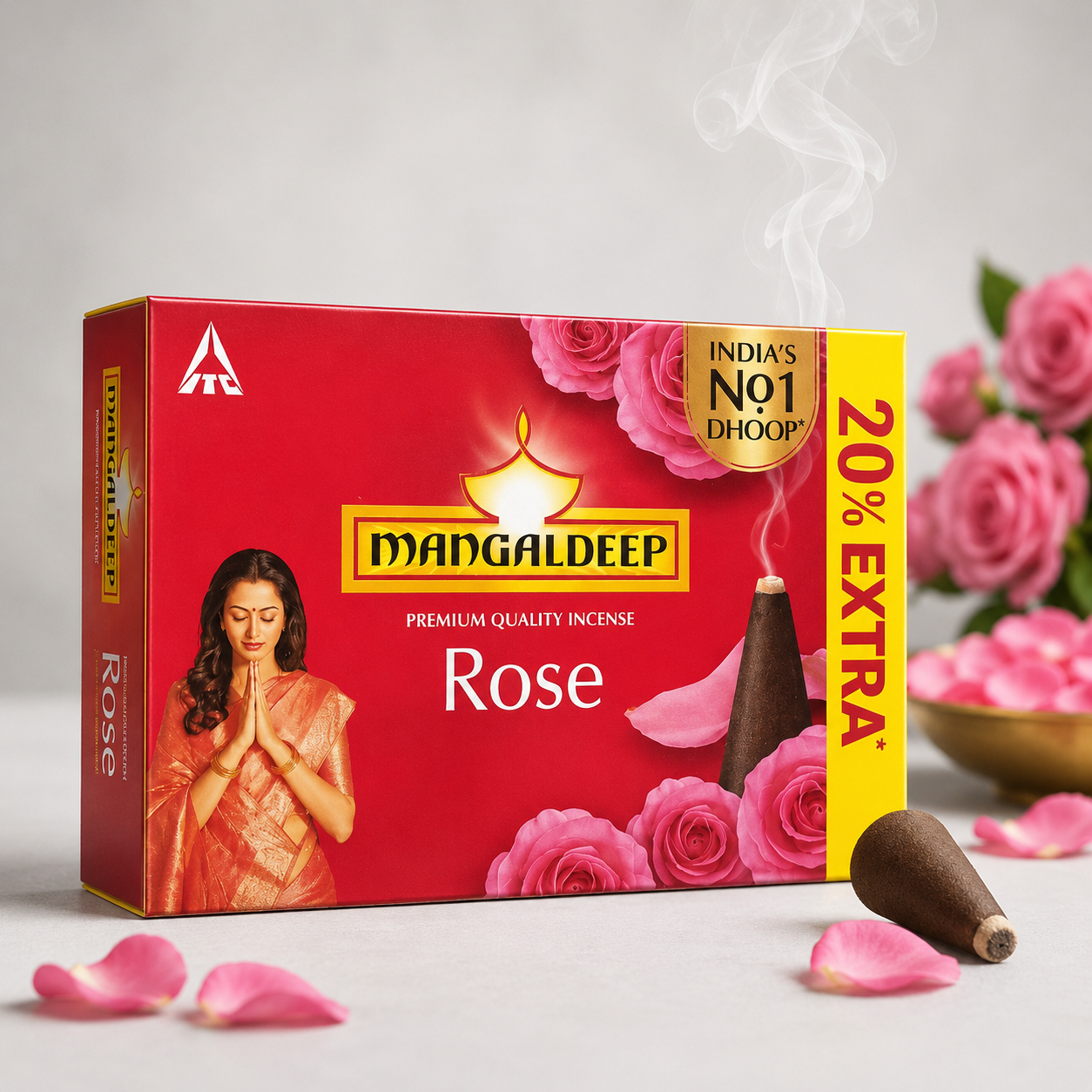 Mangaldeep Premium Quality Rose Incense Dhoop - 34.8g