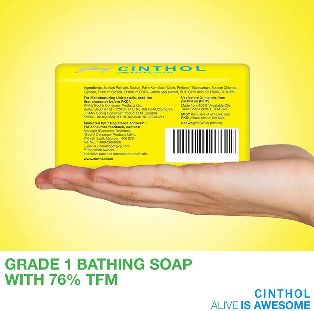 Cinthol Lime Refreshing Deo Soap - 75g (Pack of 4)