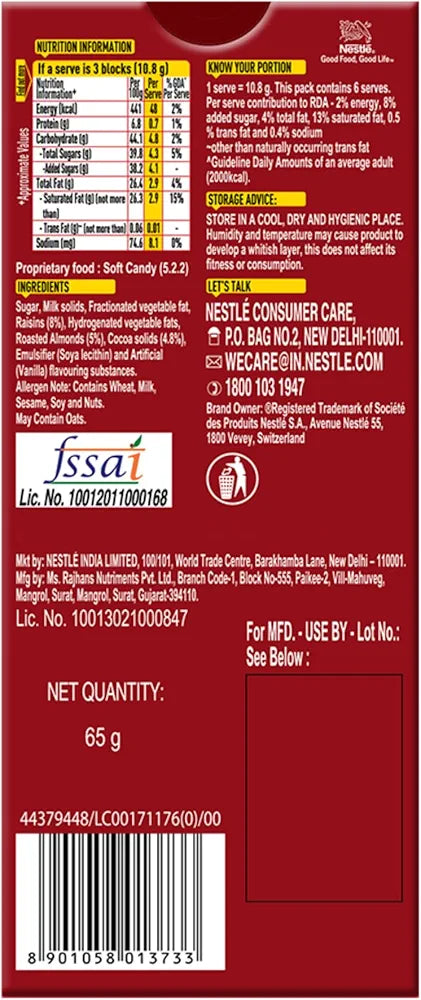 Nestle Classic Fruit ‘N’ Nut - Great Classic Taste with Almond & Raisins, 65g