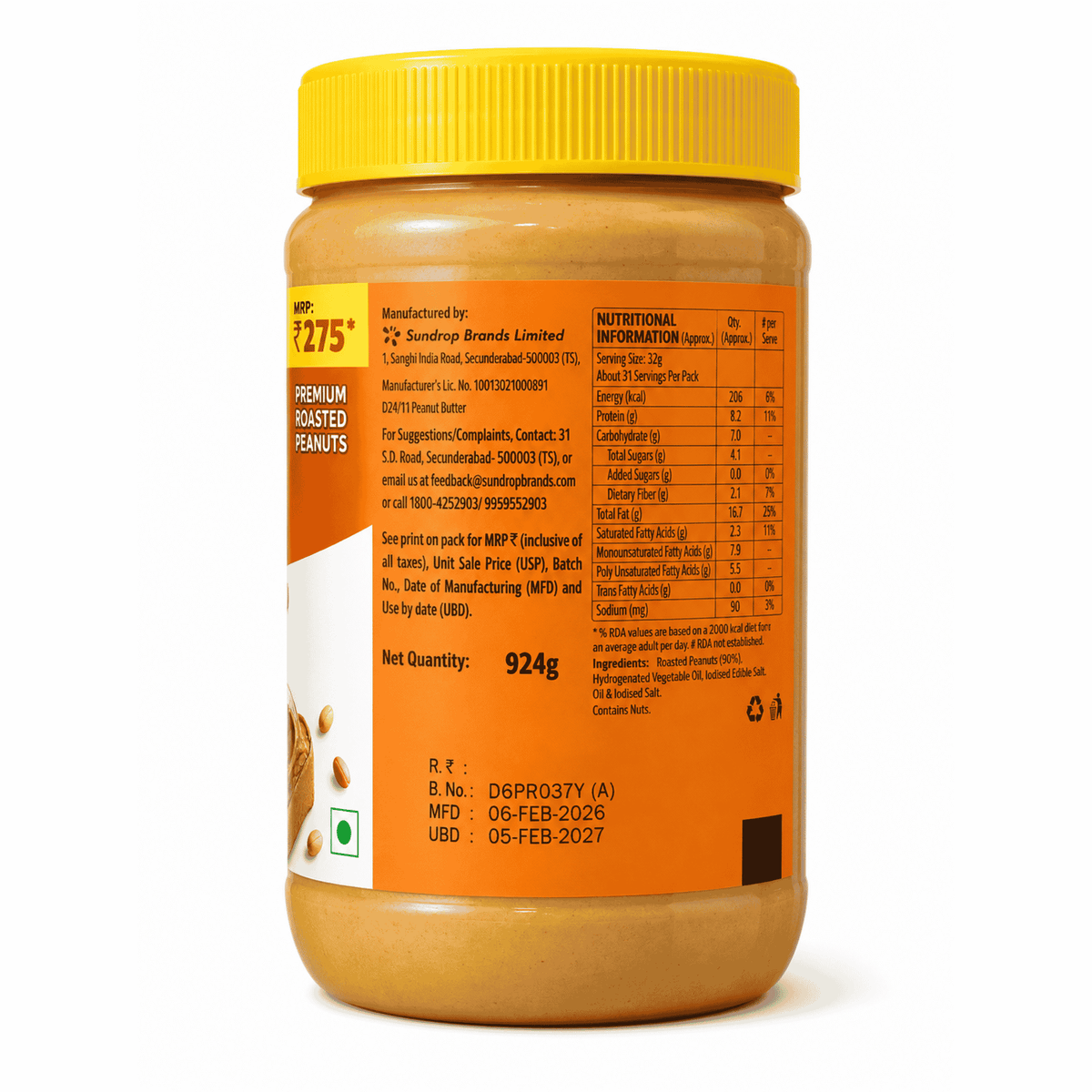 Sundrop Creamy Peanut Butter - 924g