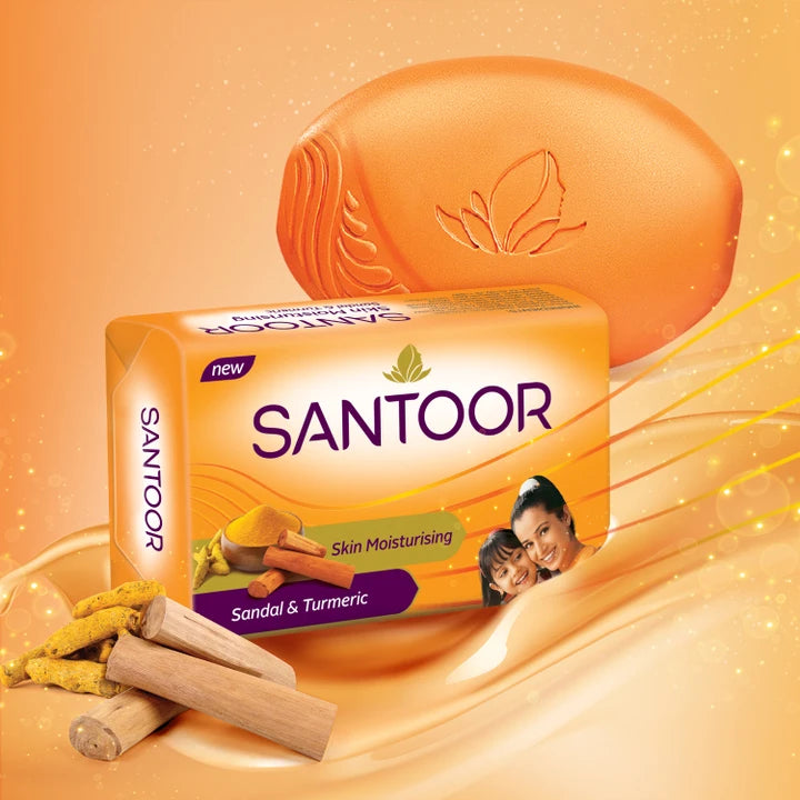 Santoor Sandal & Turmeric Soap - 100g (Pack of 4)