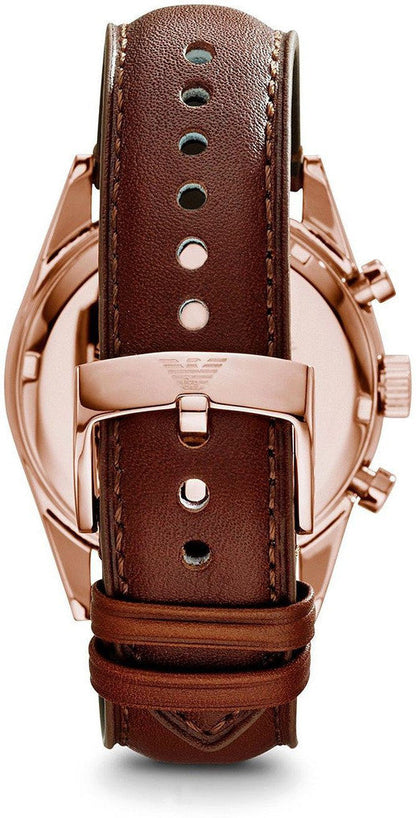 Emporio Armani Men's Quartz Silver  Dial Chronograph brown Leather Watch AR11563