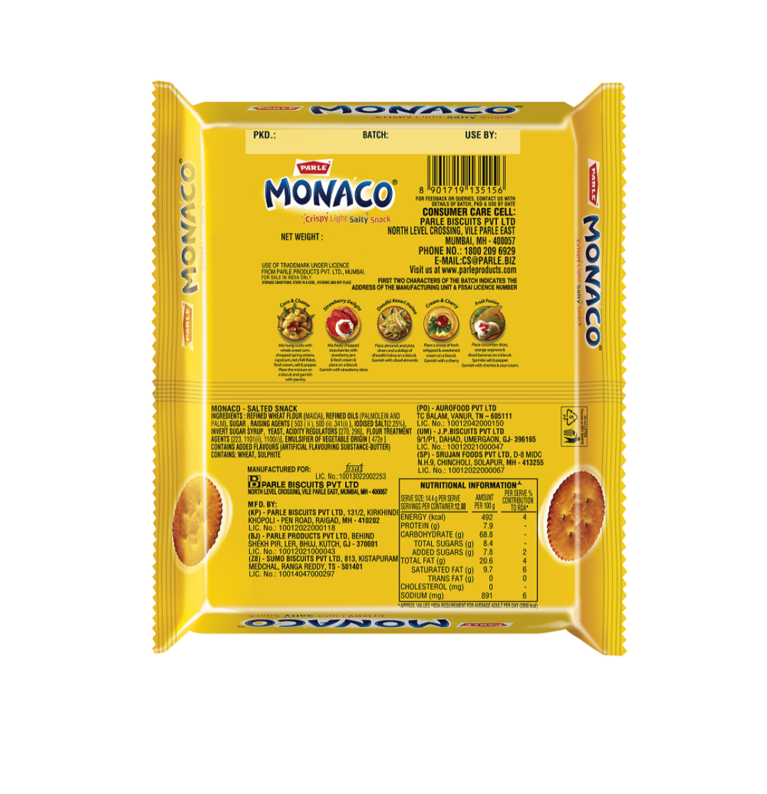 Parle Monaco Light Salty Classic Biscuit 185.6 Gm
