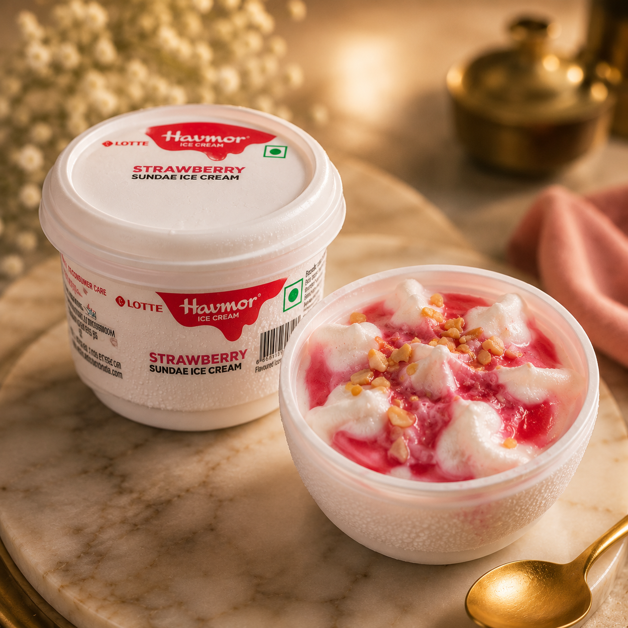 Strawberry Sundae Ice Cream Cup - 75ml