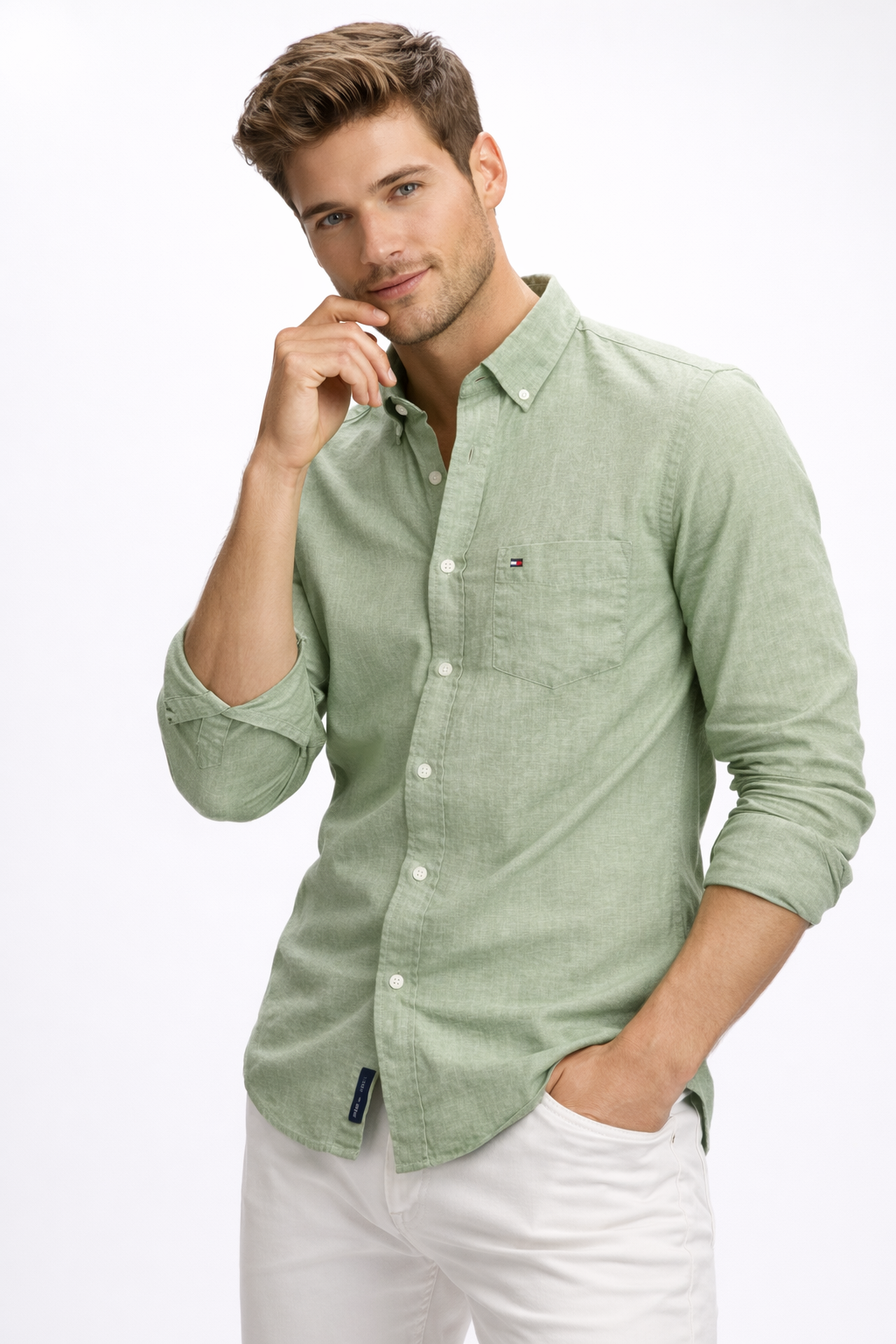 Tommy Hilfiger Light Green Linen Shirt – Premium Summer Special