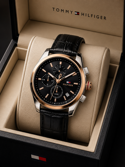 Tommy Hilfiger- Men's Dail & Leather Straps Anlouge Multi Function Watches