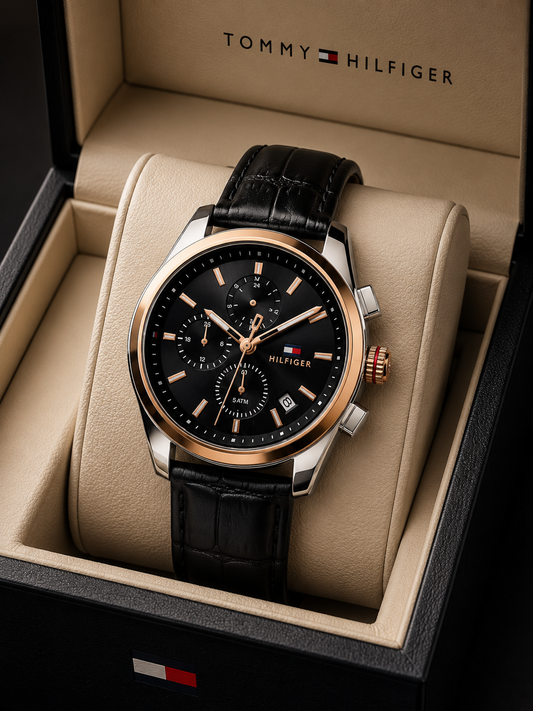 Tommy Hilfiger- Men's Dail & Leather Straps Anlouge Multi Function Watches