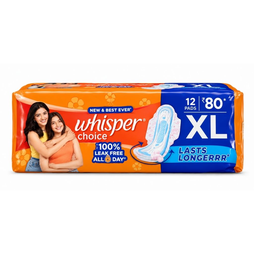 WHISPER CHOICE SANITARY PADS, 12 XL PADS
