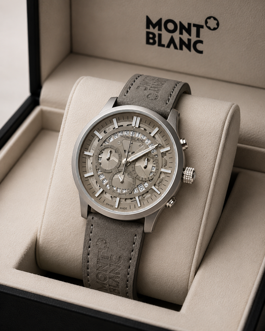 Mont Blanc Grey Chronograph Leather Men's Watch for Man M1122 Formal/ Casual