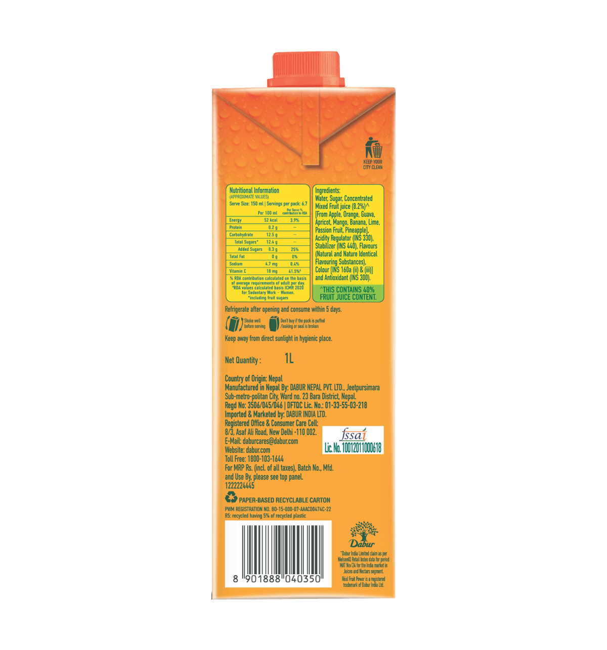 Dabur Real Fruit Power Mixed Fruit Juice - 1L