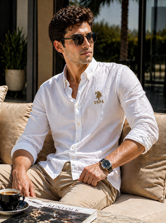 U.S. Polo Assn. White Linen Shirt – Premium Casual Shirt