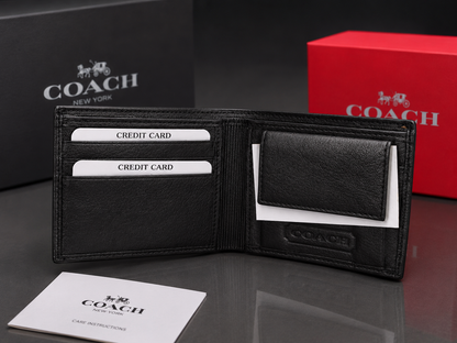 COACH Black Leather Wallet For Men's