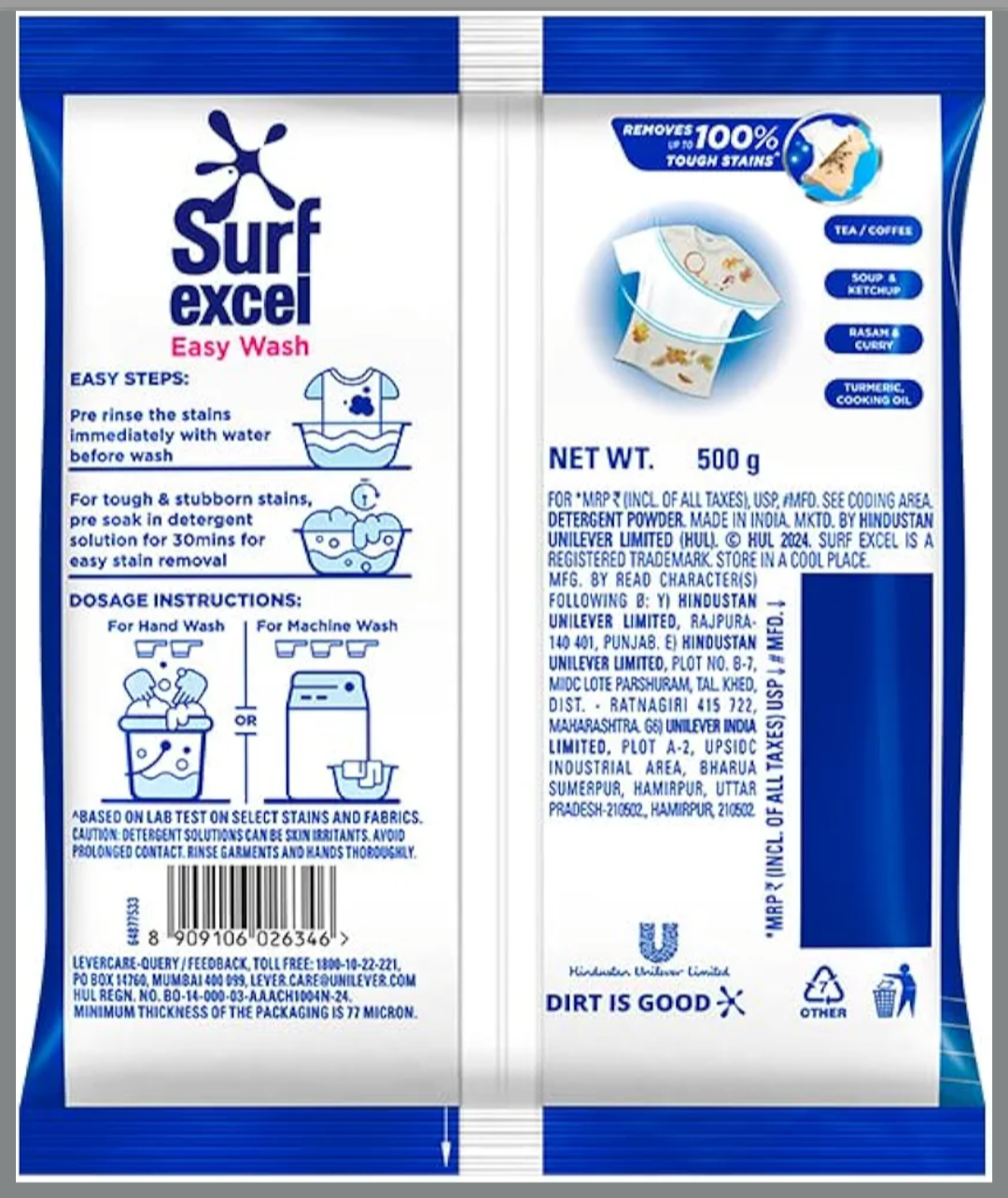 Surf Excel Wash Detergent Powder - 500g