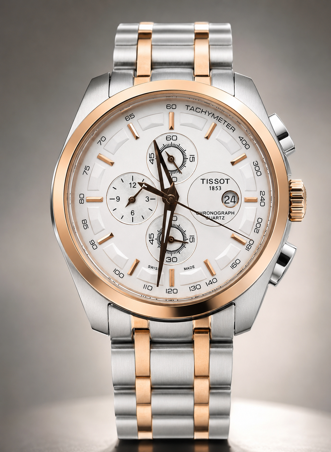 Tissot 1853 Silver Dial with Rosegold Bezel (Two-Tone Strap)