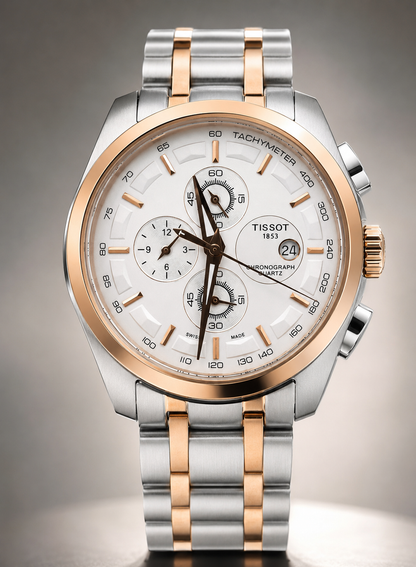 Tissot 1853 Silver Dial with Rosegold Bezel (Two-Tone Strap)