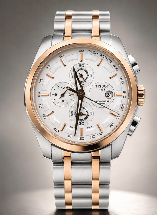 Tissot 1853 Silver Dial with Rosegold Bezel (Two-Tone Strap)