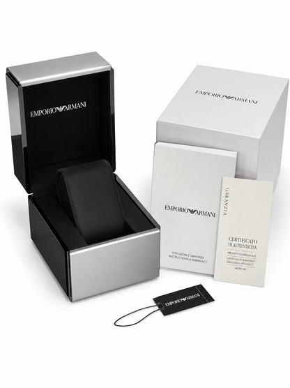 Emporio Armani Men's Quartz Silver  Dial Chronograph black Leather Watch AR11563