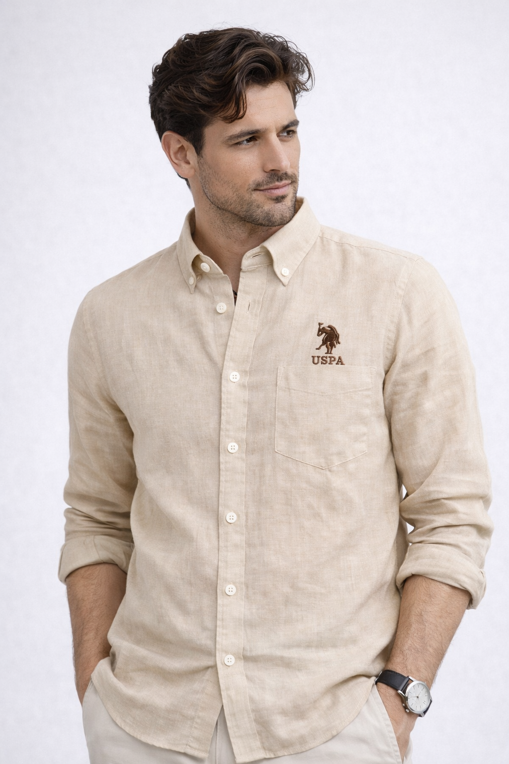 U.S. Polo Assn. Beige Linen Shirt –  Summer Casual Shirt
