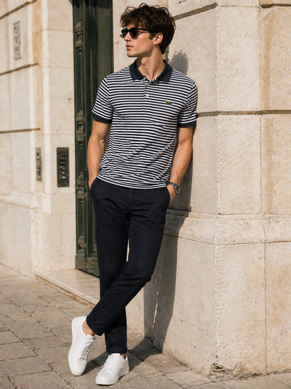LACOSTE Stripe Premium Cotton Polo T-Shirt