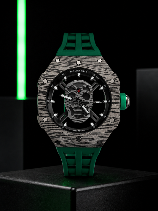 Richard Mille RM 052 Replica Watch – Skeleton Tourbillon, Skull Face, Green Rubber Strap, AAAAA Quality