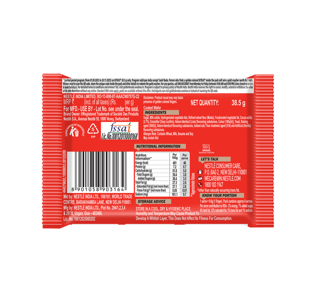 Nestle KitKat 4 fingers Choco Coated wafer War - 38.5 gram