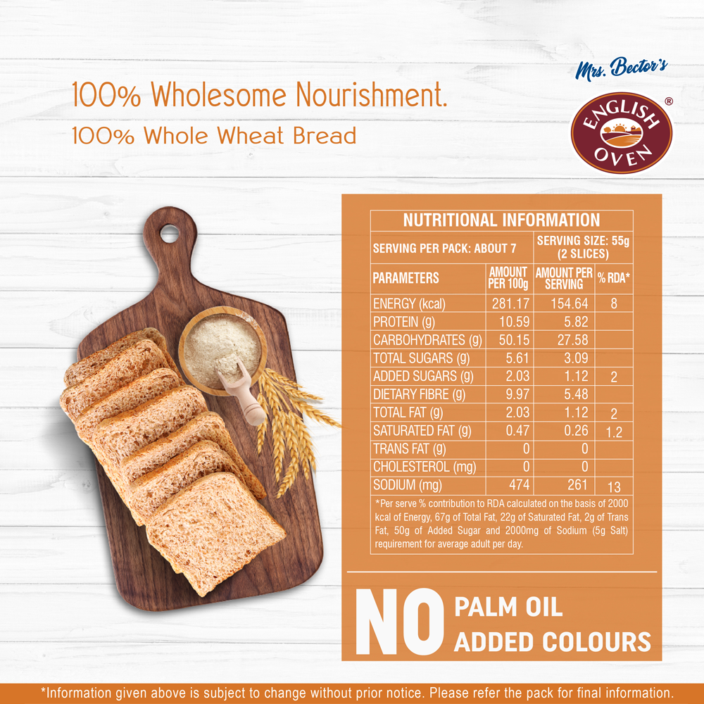 English Oven Zero Maida 100% Whole Wheat Bread - 400g