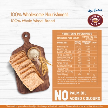 English Oven Zero Maida 100% Whole Wheat Bread - 400g