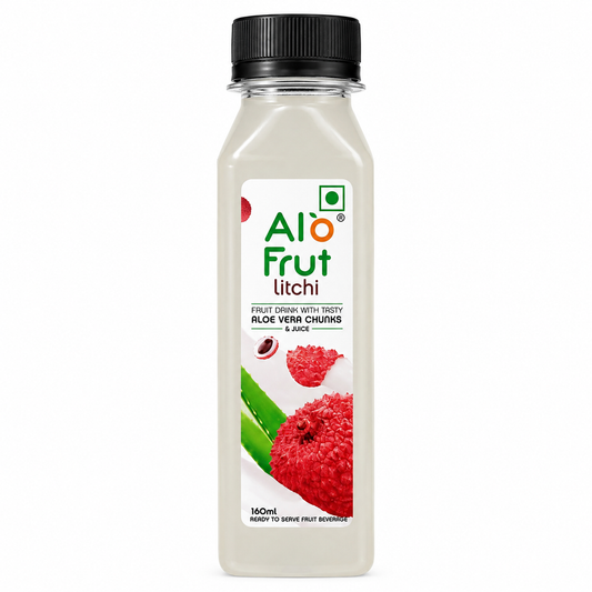 Alo Frut Litchi Juice with Aloevera Chunks - 160ml