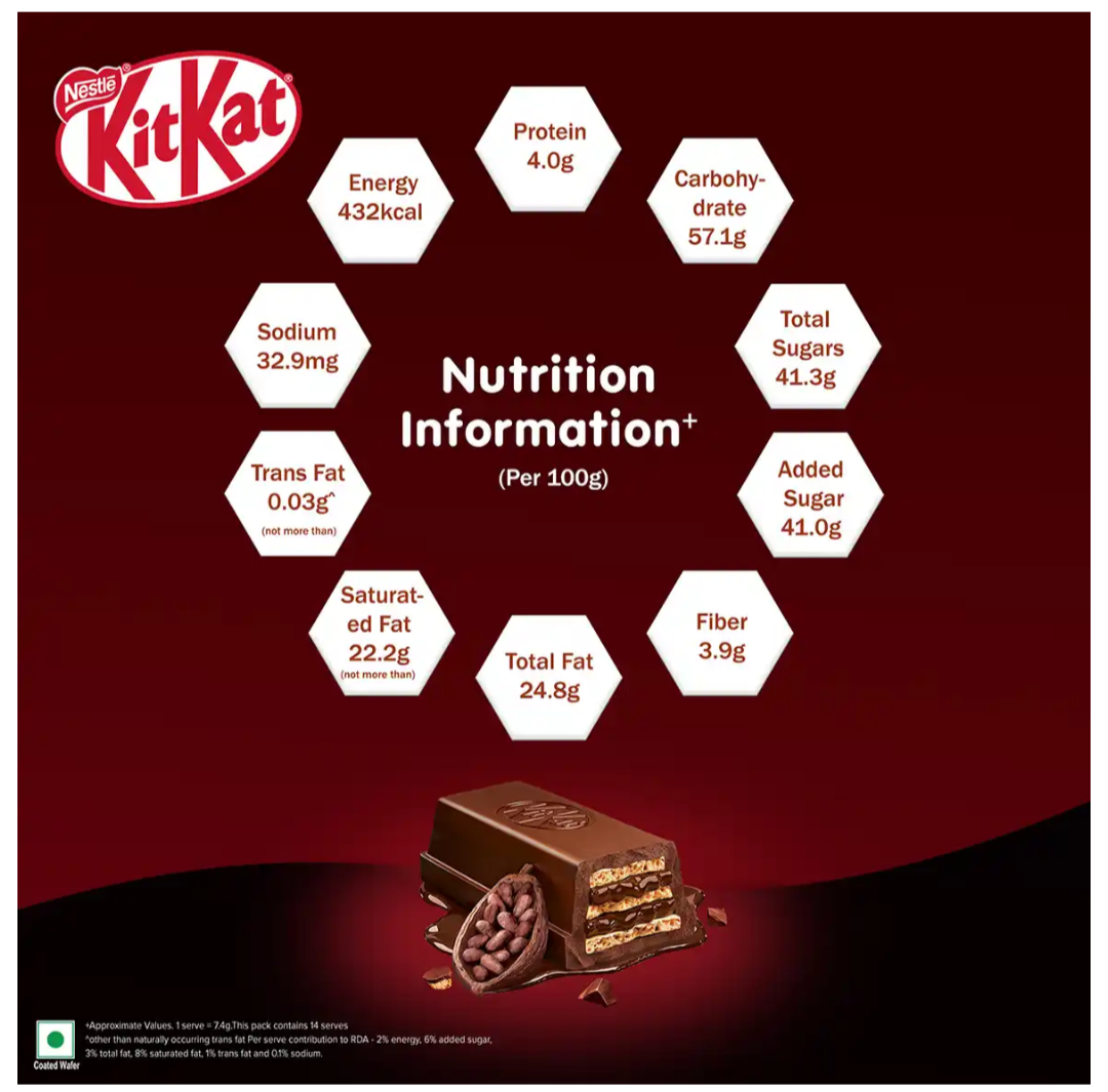 KitKat Dark Minis | Sharebag | Intense Dark Chocolate Coated Wafers ( 14Unit × 7.4g )