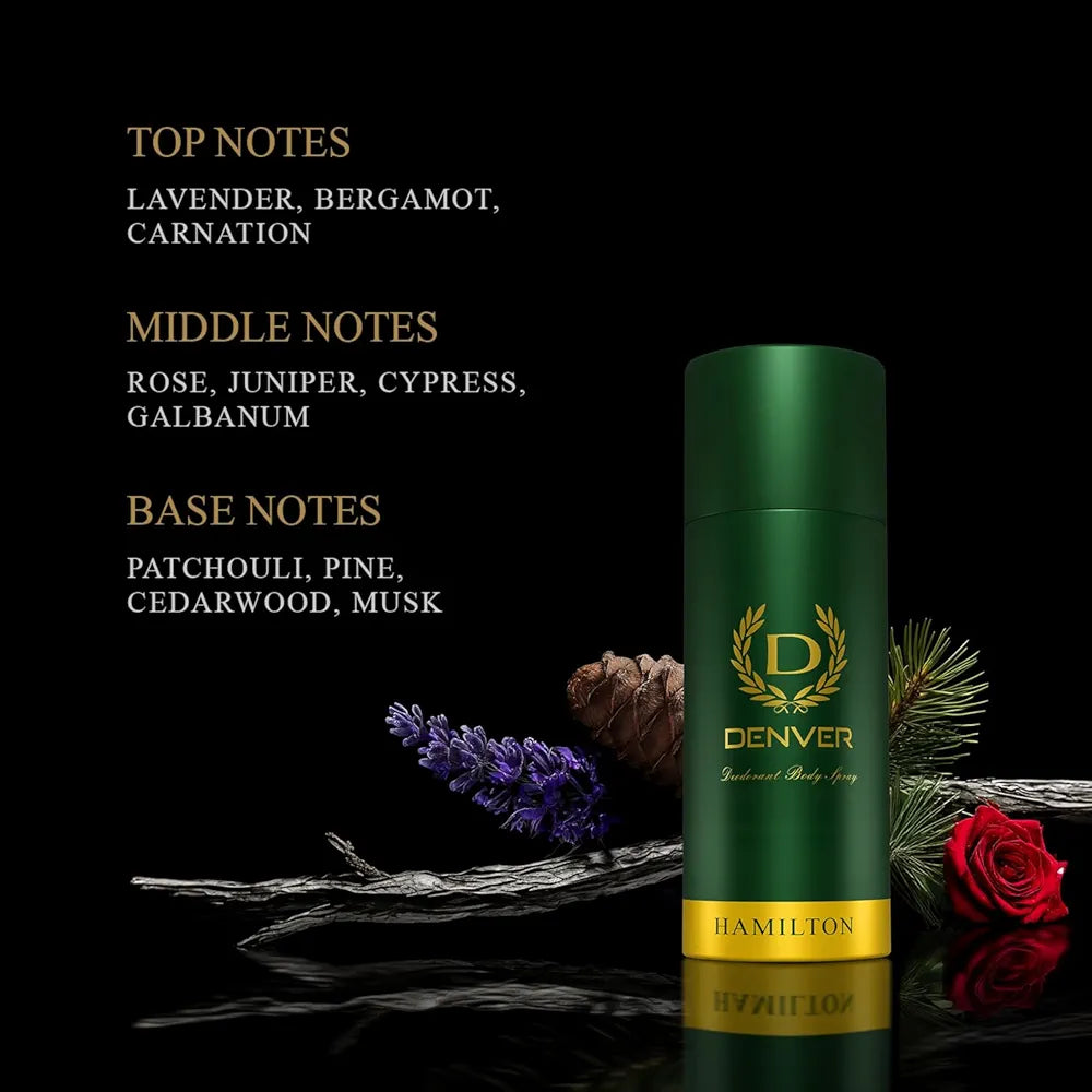 DENVER Hamilton & Caliber Deodorant, Long Lasting Deodorant Body Spray For Men 150ml