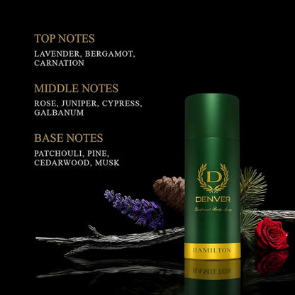 DENVER Hamilton & Caliber Deodorant, Long Lasting Deodorant Body Spray For Men 150ml