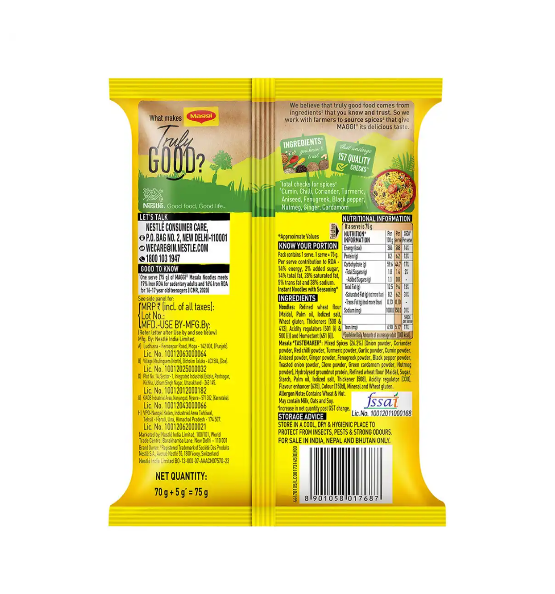 Maggi Masala 2 Minutes Instant Noodles Made With Quality Spices: 75gm