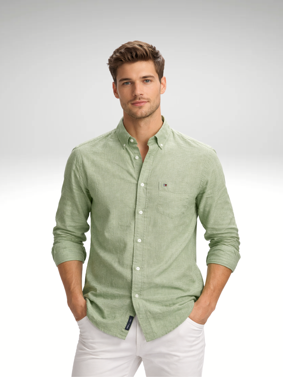 Tommy Hilfiger Light Green Linen Shirt – Premium Summer Special