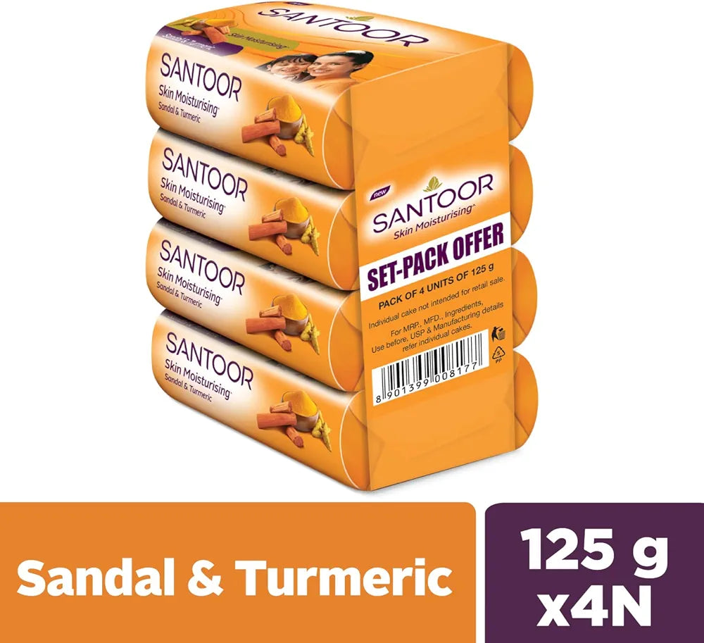 Santoor Sandal & Turmeric Soap - 125g (Pack of 4)