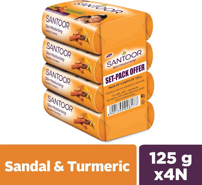 Santoor Sandal & Turmeric Soap - 125g (Pack of 4)