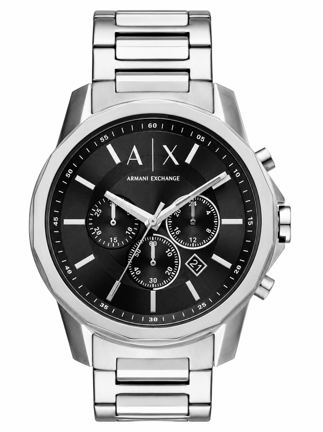 Armani Exchange Stainless Steel Analog Black Dial Men Watch-Ax1720, Silver Band