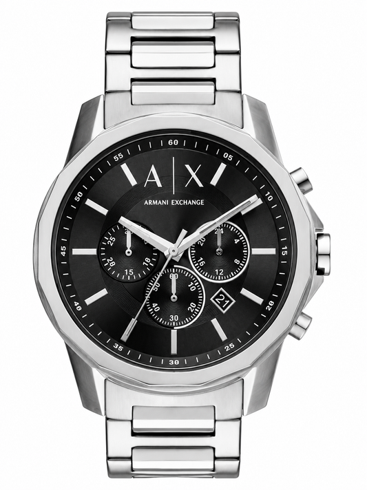 Armani Exchange Stainless Steel Analog Black Dial Men Watch-Ax1720, Silver Band