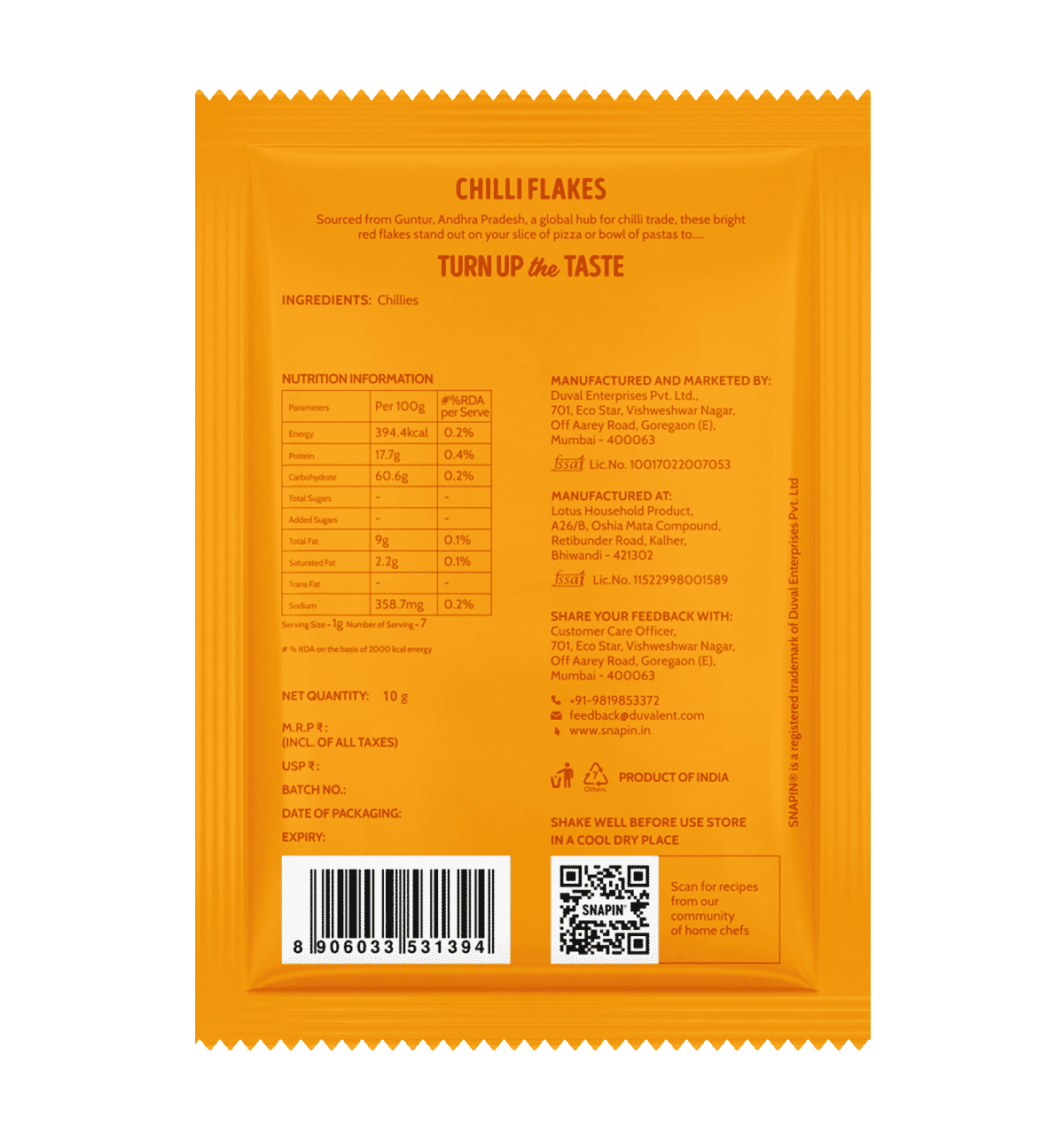 Snapin Chilli flakes - 7g