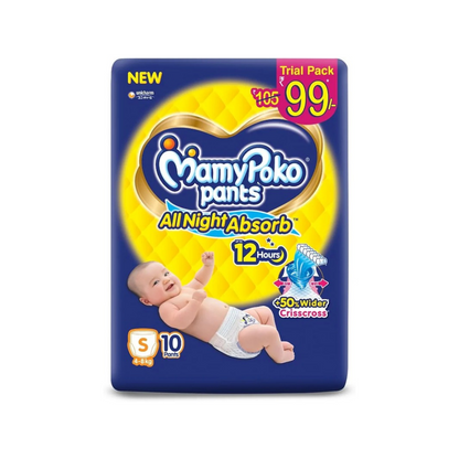 MamyPoko Pants All Night Absorb Baby Diapers, Small (S), 10 Count 4-8 kg