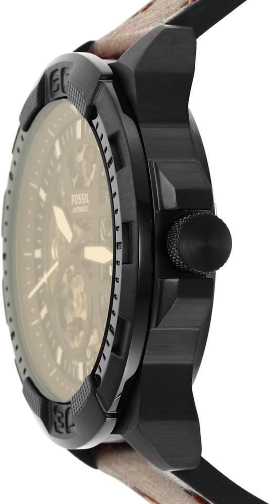 Fossil Men Leather Bronson Analog Black Dial Watch-Me3219, Band Color-Brown