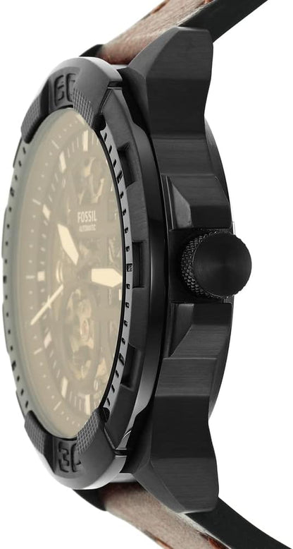 Fossil Men Leather Bronson Analog Black Dial Watch-Me3219, Band Color-Brown
