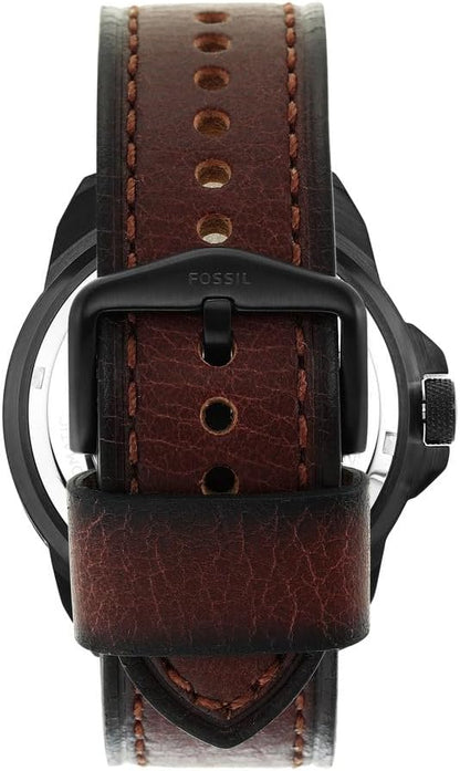 Fossil Men Leather Bronson Analog Black Dial Watch-Me3219, Band Color-Brown