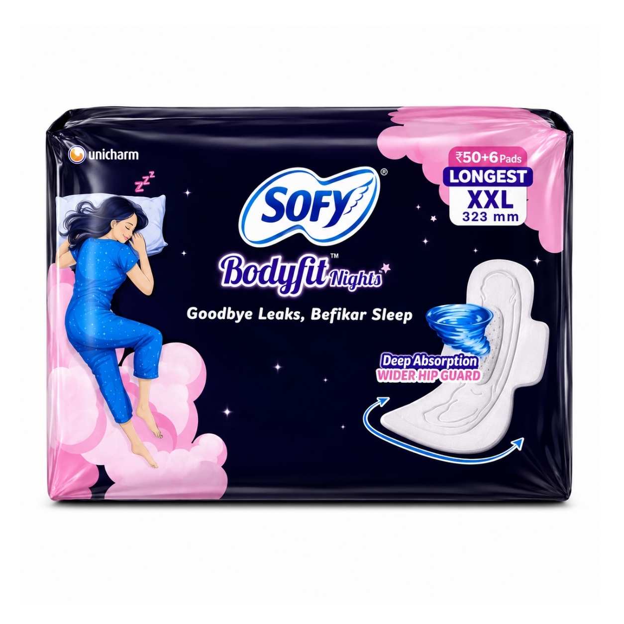 Soft Bodyfit Nights Sanitary Pads ( Xxl - 6 Pads )