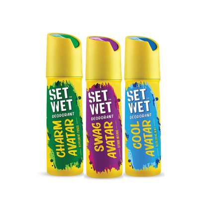SET WET Cool, Charm and Swag Avatar Deodorant Spray of 3, For Men (450ml Pack)