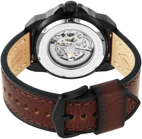Fossil Men Leather Bronson Analog Dark Gery Dial Watch-Me3219, Band Color-Brown