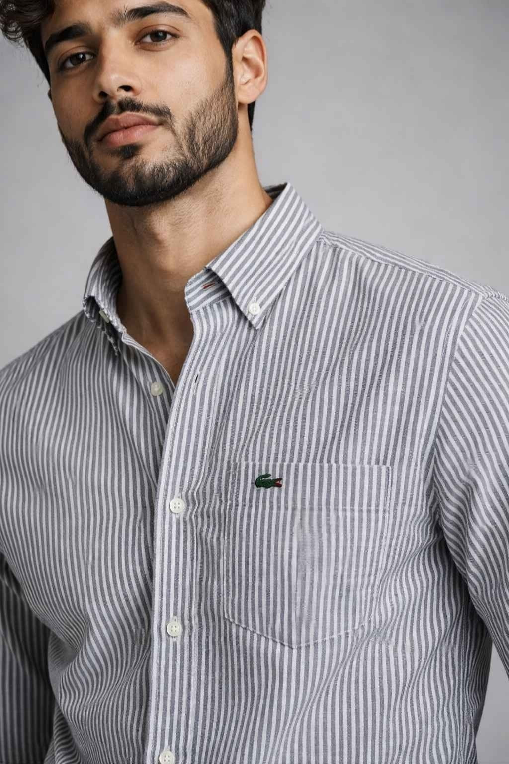 Lacoste Premium Striped Cotton Shirt- Classic Fit