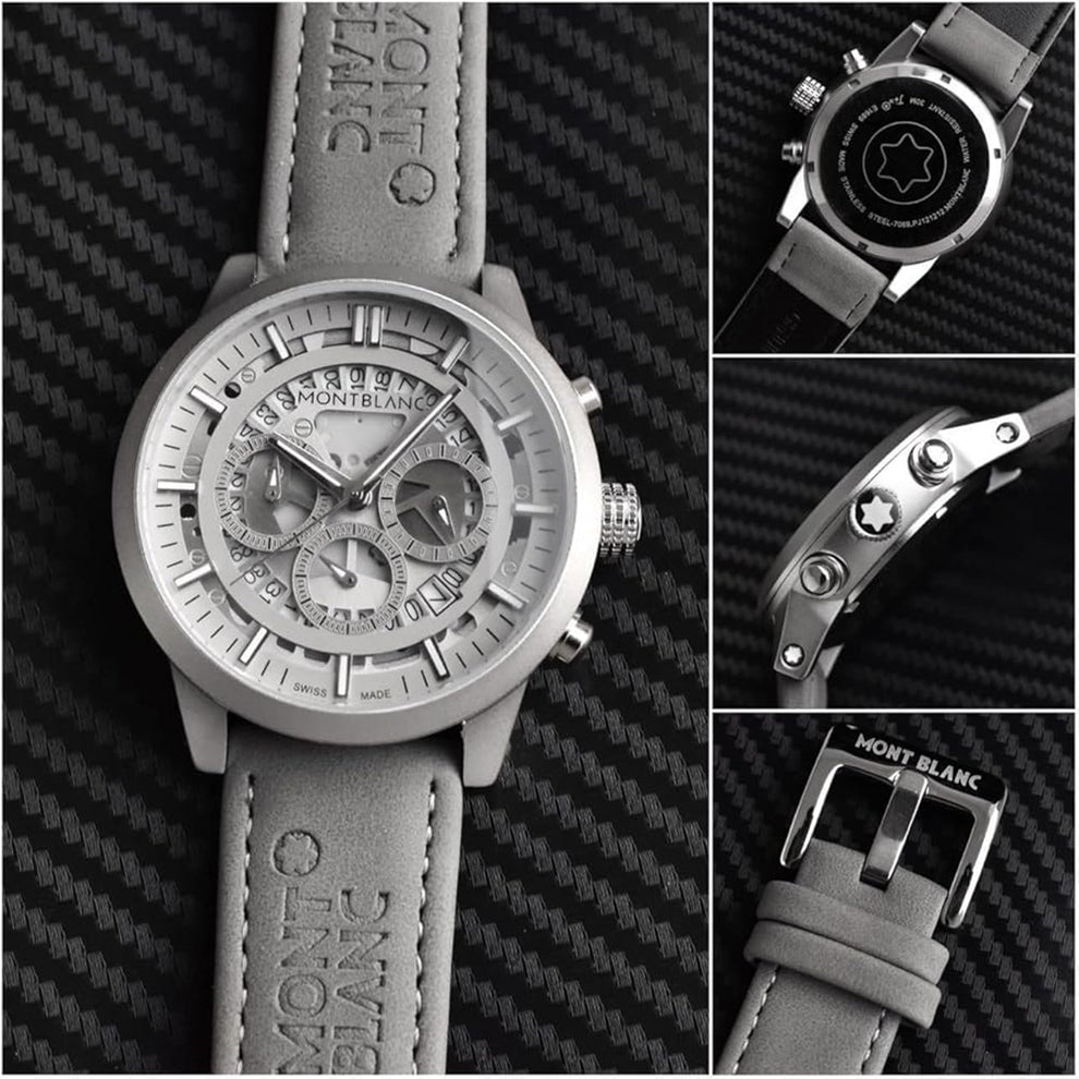 Mont Blanc Grey Chronograph Leather Men's Watch for Man M1122 Formal/ Casual